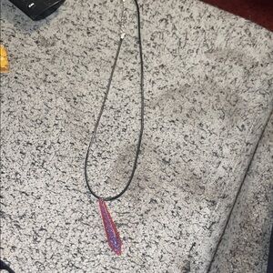 Iron & Resin Black Cord Necklace with Red and Blue Pendant